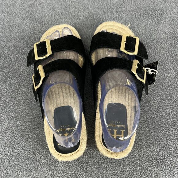 Haute Hippie Sandals Women 9 black genuine suede espadrille slip on buckle suede - Picture 6 of 11